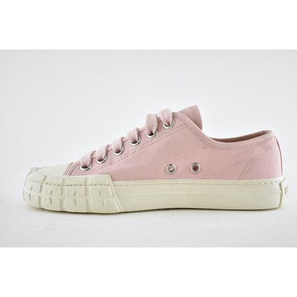Prada Wheel Canvas Pesco Pink Logo Lace Up Tie Flat Low Top Trainer Sneaker 37 - Picture 8 of 12